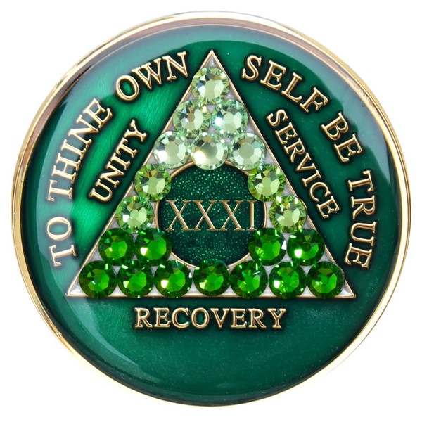 Recovery Mint Sobriety Chip AA Transition Green Cyrstallized (31 Year)