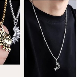 LittleFathand 2Pcs Sun and Moon Necklaces Matching Best Frieds Necklace Vintage Sun Crescent Necklace for Couple Women Men Friendship BFF Jewelry Gift, Zinc, No Gemstone