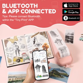 Thermal Mini Printer, X2 Inkless Sticker Maker with Thermal Papers & Sticker Papers, Bluetooth Portable Pocket Phone Printer for Notes, Receipts, Pictures, DIY, Compatible with iOS&Android (Pink)