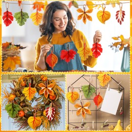 HunnmingRe 24 Pcs Fall Hanging Decoration for Tree Thanksgiving Tree Ornaments 3D Felt Maple Leaf Pumpkin Hanging Ornaments for Farmhouse Harvest Autumn Fall Decorations(Maple Leaf)