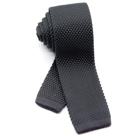 W&M Solid Color Washable Pointed Knit Tie, Necktie, 2.2 inches (5.5cm) wide, charcoal grey, 大剣先幅5.5㎝×全長約146㎝