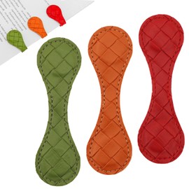 Leather Magnetic Bookmark, 3Pcs Braided Pattern Magnetic Bookmarks, Magnet Bookmark Clips Gift for Women, Kids, Reading Lovers, Teacher Gift for School Office Home Supplies (Red+Green+Brown)