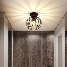 Comely Ceiling Light Vintage, Industrial Chandelier Black Metal in Cage Shape, Retro Ceiling Light E27 Pendant Lampshade for Bedroom, Living Room, Entrance, Balcony, Hallway