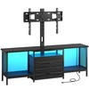 Black TV Stand with Mount and Power Outlet and LED