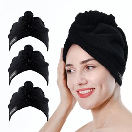 Paquete de 3 toallas de microfibra para el cabello, envoltura para mujer (toalla de secado, turbante), cabello rizado, 10 pulgadas de ancho x 28 pulga
