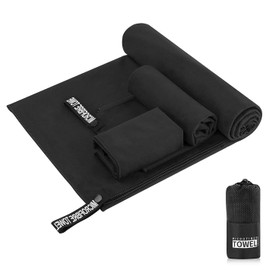 YAYUSI Toalla Microfibra Secado Rápido,3 Toallas De Viaje,Suave y Ligera Toalla Deportiva para Playa, Natación, Yoga, Gimnasio, Camping, Senderismo(Negro)