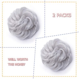 Synthetic Hair Bun Extensions 2Pcs Messy Hair Scrunchies Hair Pieces for Women Hair Donut Updo Ponytail -Grey