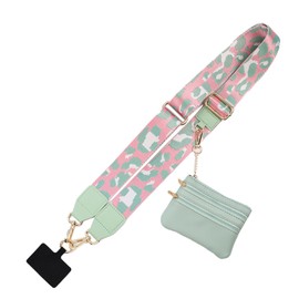 KSOPUERT Clip and Go Strap for Phone with Zippered Pouch Lanyard Crossbody Strap Wristband,Adjustable Phone Strap, Light Pink Leopard Print, /