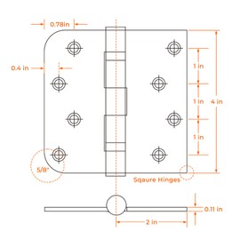 Haidms 6pack Heavy Duty Matte Black Door Hinges Ball Bearing Door Hinges 4 Inch Black Stainless Steel Hinges with Square & 5/8'' Round Radius Corner