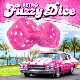 Pink Fuzzy Dice Car Accessories - Plush Cute Pink Car Accessories for Interior - Plush Rear View Mirror Hanging Ornament Decorations - Retro Y2K McBling 2000s Aesthetic Decor - (Pink White)