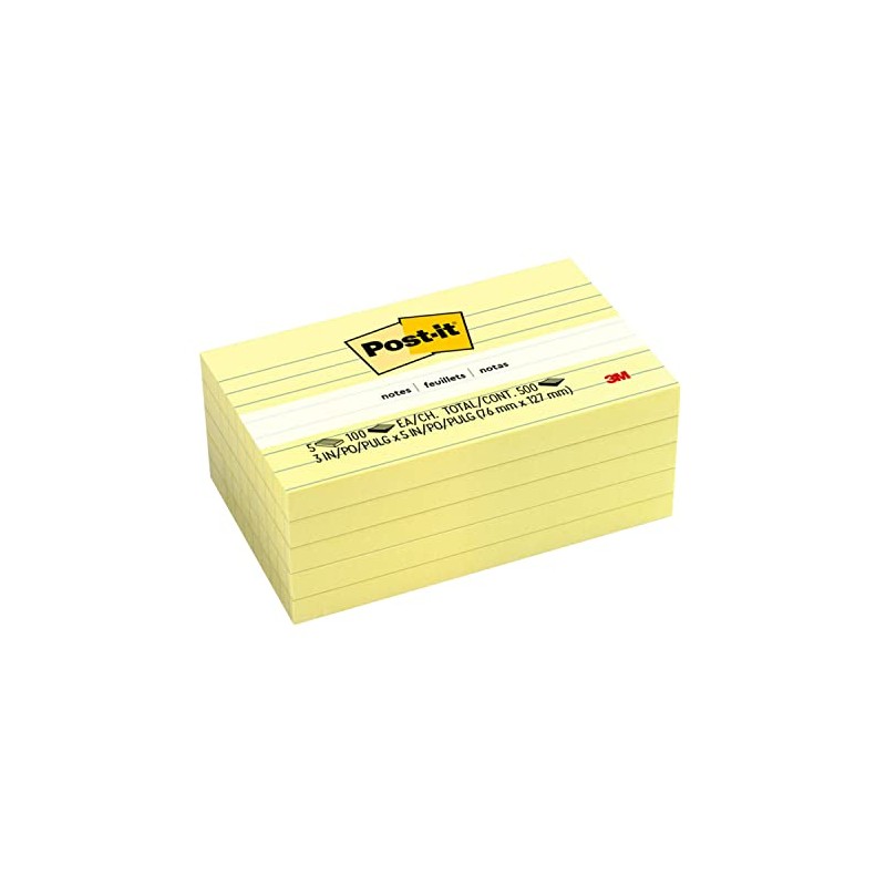 Notas Post-it, Amarillo canario, 5 Pads