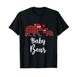 Baby Bear Buffalo Red Plaid Christmas Pyjamas Family Outfits T-Shirt, black