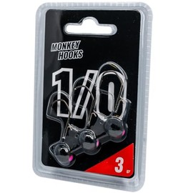 Jig Heads Monkey Hook - Monkey Lures Jig Hooks - 3 Jig Hooks, Zander Hooks, Jig Heads, Fishing Hooks for Rubber Fish, Jig Heads, Zander Hooks - Size 1/0 / 3 g / Black