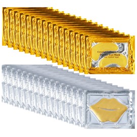 Blopuivo 32 Pairs Eye Masks & Lip Mask, 24K Collagen Under Eye Patches for Dark Circles and Puffy Eyes, Reduce Lip Wrinkles, Anti Chapped & Remove Lip Dead Skin, Nourishes the Lip & Eye Skin (Gold)