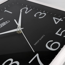 PRIM Square Design Plastic Wall Clock, Square, Arabic Numerals, White/Black, Quartz Movement, Modern, Analogue Wall Clock, Wall Decoration, Living Room, Kitchen, Office, Bedroom