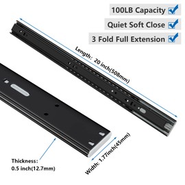 homdiy 5 Pairs Soft Close Drawer Slides 20 Inch Black Furniture Replacement Parts - Full Extension Heavy Duty Side Mount Ball Bearing Rails Drawer Slides for Cabinet,100 LB Capacity