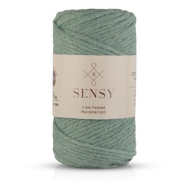 Sensy Premium Macrame Cord 3mm 109 Yards, 100% Cotton, Single Strand Twisted, Macrame Rope, Macrame String Cotton Yarn, Macrame Yarn (Sage)