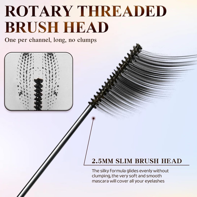 2PCS Ultra-Fine Lengthening Waterproof Quick-Dry Mascara, Iron Wand Mascara, Waterproof