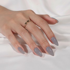 KQueenest Soft Gel Press on Nails Almond - Sheer Grey Nails for Sticking Almond Medium, Plain Dark Fake Nails with Glue, Shiny Natural Artificial Nails Set for Women, 24 Pieces