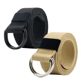 Alphyly Neries Canvas Belt, Cloth Belt Double D-ring Belt, Canvas Web Belt for Men/Women Casual Belt, Black+Khaki, 43''long, for waist size 31-34''