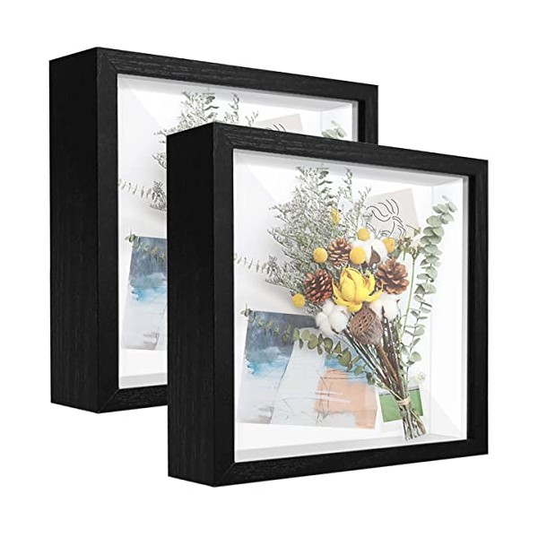 TouYinger 8x8 Black Shadow Box Frame Display Case(2 Packs) with