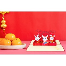 SICOHOME Happy Chinese New Year Card 2023 Year of the Rabbit 3D Pop Up Card with Envelope,Lunar Chinese New Year Gifts for Family Friends Lunar New Year Spring Festival Party Favors Supplies