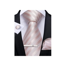 DiBanGu Mens Pink Stripe Ties Set Classic WOVEN Necktie with Handkerchief Cufflinks Tie Clip Formal Wedding Ties