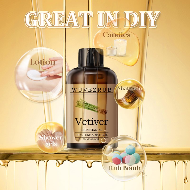 Wuvezrub Vetiver Essential Oil 240ML - 100% Pure and Natural