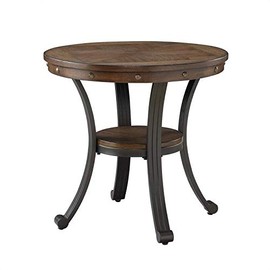 Brown and Black Wood Round Side Table Casual Oak Finish Shelf
