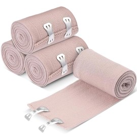 Elastic Bandage Wrap, 4 Pcs (4inch x 15ft) Durable Compression Bandage with Clips, Lightweight Portable Bandages for Ankle, Wrist, Arm, Leg Sprains