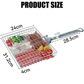 WillBBQ Multi-Function BBQ Basket – Portable Large Stainless Steel Grill Basket With Removeable Handle, Perfect For Outdoor Cooking, BBQ, Kitchen Use