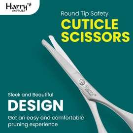 Harry's Supplies Round Tip Cuticle Scissors – Multipurpose Grooming Tool for Nose, Facial Hair, Eyebrows, Precision Nail, Baby, & More – Japanese Stainless Steel with Leather Pouch