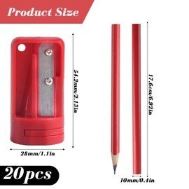 20 Pieces Carpenter's Pencils, Red Pencil, Construction Site, Construction Pencils, Carpenter's Pencils, Carpenter's Pencils Set with Pencil Sharpener for Craftsmen, Workshop, Carpenter, Marking Tool