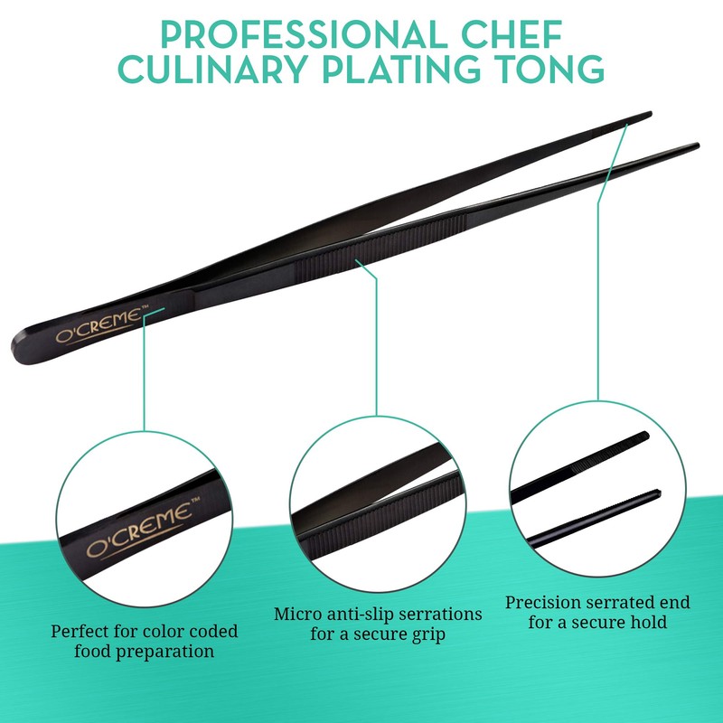 O'Creme Stainless Steel Precision Kitchen Culinary 8 Inch Tweezer Tongs