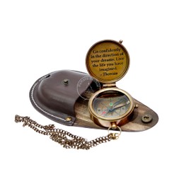 Thoreau's Go Confidently Engraved Graduation Gift for him, Camping Compass with Leather Pouch Boating Hiking Religious Gifts, Missionary Gifts Keepsake. Confirmation Gift Direction Compass