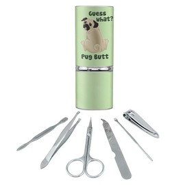 Guess What? Pug Butt Stainless Steel Manicure Pedicure Grooming Beauty Care Travel Kit
