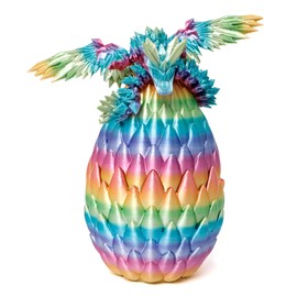 Flavery 3D Printed Dragon Egg, Large 9" Rainbow Flying Dragon in Colorful Eggs, Fidget Toy for Birthday Gift, Flexible Desk Figure Decor, Mystery Desk Pet (Rainbow)