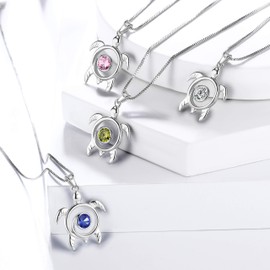 Aurora Tears Turtle Necklace, 925 Sterling Silver, Animal Pendant, Birthstone Jewellery, Gifts with Zirconia for Women DP0172, Necklace, August Peridot