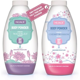 New Nuage Talc Free Body Powder 250g x 2 Pack – Refreshing Waterlily & Cherry Blossom – 100% Talc Free Powder for Women & Men | Anti-Chafing | by Great British Home