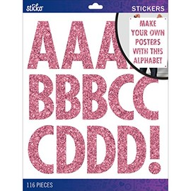 Sticko Alphabet Stickers, Glitter Letters, Regular X-Large, Pink Glitter Futura