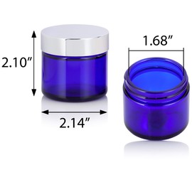 2 oz Cobalt Thick Glass Jar with Silver Metal Overshell Lid (4 pack)