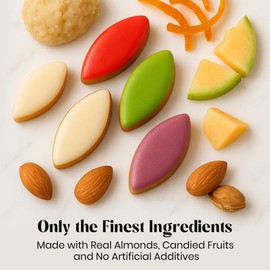 Andy Anand Chocolatier Calissons de Provence - Handcrafted Soft Almond Paste Candy, 5 Assorted Flavors with Candied Melons & Orange, Flown Fresh from France Authentic Divine Taste (28 Pcs, 12.3 Oz)