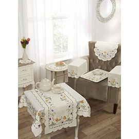 Emma Barclay Spring Embroidered Tray Cloth in Cream - 12x18 (30x46cm)
