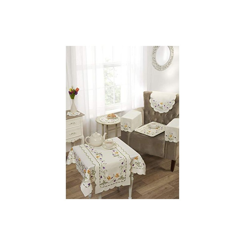 Emma Barclay Spring Embroidered Tray Cloth in Cream - 12x18