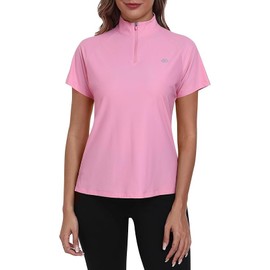 MoFiz UV Shirt Women's Short-Sleeved Rash Guard 1/4 Zip UPF 50+ Swimming Shirt Quick-Drying Surfing Functional Shirt, pink, L