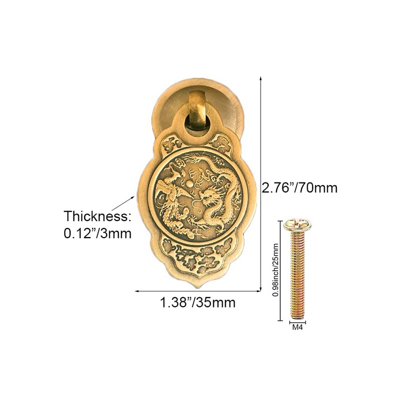 Tiazza 2Pcs Chinese Style Vintage Furniture Drawer Brass Pulls Handle