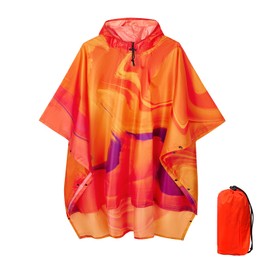 QIANQUHUI Waterproof Rain Poncho Lightweight Reusable Hiking Hooded Coat Jacket Unisex Raincoat for Hiking Camping Emergency (Gradient Orange-Yellow)