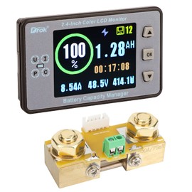 DROK Battery Coulometer, DC 8-100V 500A Split Type Multi Tester 12V 24V 36V 48V 60V Coulometer Watt Meter, Capacity Percentage Time Power Voltmeter Ampmeter for RV Solar Panel Golf Cart Car Audio