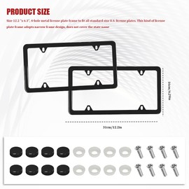 QZTYTY 2PCS Matte Black License Plate Frames, License Plate Holder, Stainless Steel Car License Plate Cover, Car Accessories Universal Tag Frames with Screws for Front and Rear Car Tags (Black)