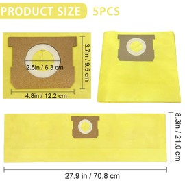 JUMBO FILTER 5 Pack 91964 Type D High Efficiency Vacuum Filter Bags Compatible with Shop-Vac 4 Gallon Vacuum, Replacement 9196400 9196433